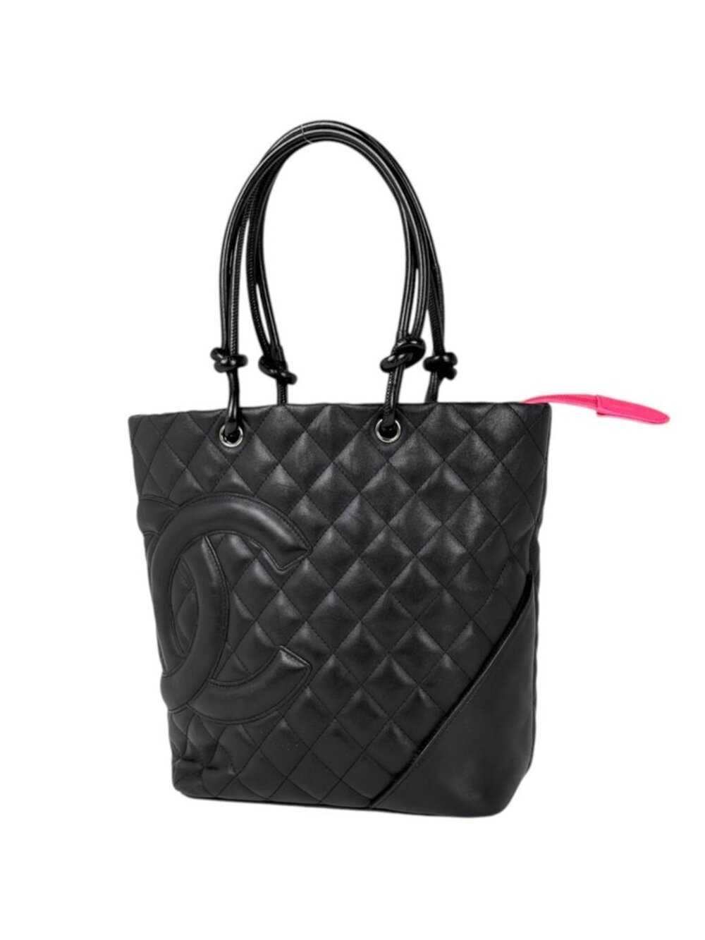 Chanel Cambon Line Tote CC Logo Handbag Leather Black
